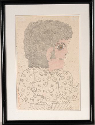 Inez Nathaniel Walker Smoking Bad Girl.: Smoking Bad Girl. Colored pencil and graphite on paper. Signed and dated,, 1977. Slight crinkle in paper, otherwise excellent condition. Image is 12" x 18". Frame is 18" w x 24" h. Est. $800-1,200. Sh