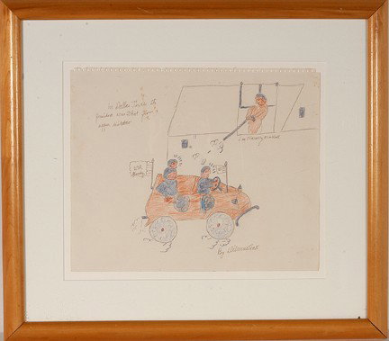 Dilmus Hall Assassination of Kennedy.: The Assassination of Kennedy. Colored pencil on paper. Very minor staining on paper, overall excellent condition. c. 1984. 17" w x 14"h, image. Frame is 27" w x 24"h . Provenance: Luise Ross Gallery, 
