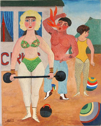 Hajo Malek Carnival Performers.: Carnival Performers, #234. Oil on canvas. Signed and dated, 1984. Excellent condition. 16" w x 20" h. Est. $500-800. Ship: $30