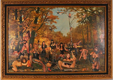 Max Fleshman Heels & Eels Erotic Decopage.: Heels and Eels. Decopage on starving artist print. 42" w x 30"h including frame. Excellent condition. Est. $200-400. Ship: $85