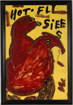 Willie Jinks Hot Fly Siees (sic).: Paint on hollow core door. Signed. Double-sided. 28" w x 40"h with frame. Excellent condition. Est. $200-400. Ship: $65
