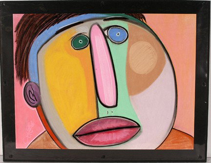 Tim Chess Round Face.: Round Face, #710. Pastel on acid free paper. Excellent condition. 24" w x 18" h. Est. $200-400. Ship: $45