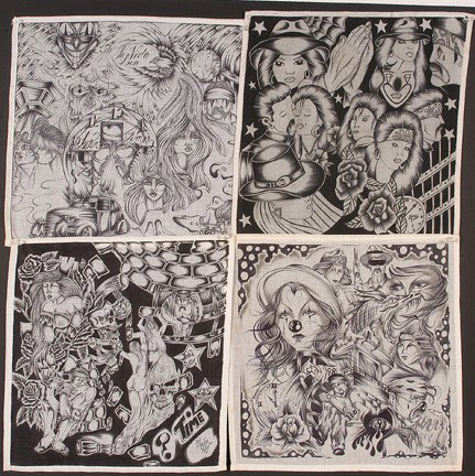 TX Chicano Prisoner Panos.: Ink on handkerchief. Average size is 14" x 14"h. Excellent condition. Est. $200-400. Ship: $20