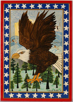 Michael Finster Freedom.: Freedom, #5,829. Oil on board. 20" x 29" h including artist decorated frame. Excellent condition. Est. $300-500. Ship: $45