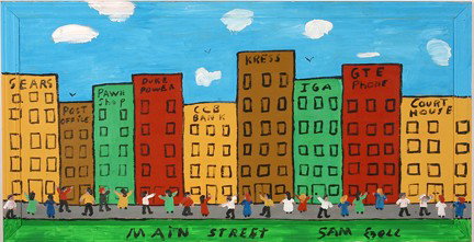 Sam Ezell Main Street.: Paint on board. 61"w x 32"h including artist decorated frame. Excellent condition. Est. $100-200. Ship: $150