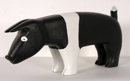 Charles Keeton Black & White Pig.: Carved and painted wood. Signed and dated, 2004. 19" x 8". Excellent condition. Est. $100-200. Ship: $45