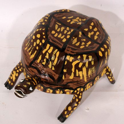 Tim Lewis Turtle.: Carved and painted wood. Signed and dated, 1989. 13" x 7" x 8.5". Est. $25-100. Ship: $35