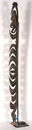 Oceanic Korewori River Cult Figure.: Yipwon. Mounted on a custom steel display stand. Collected by the Italian Ambassador at Port Moresby in the 1950's and later sold to Francois Lucet in 1966. They are viewed as two-dimentional figures,