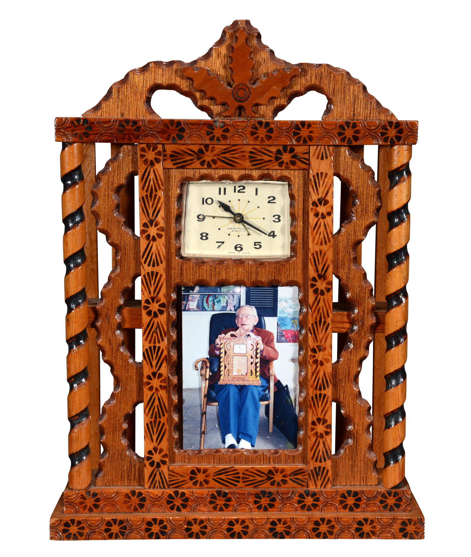 Howard Finster. Mantle Clock with Photo. (1 of 4)