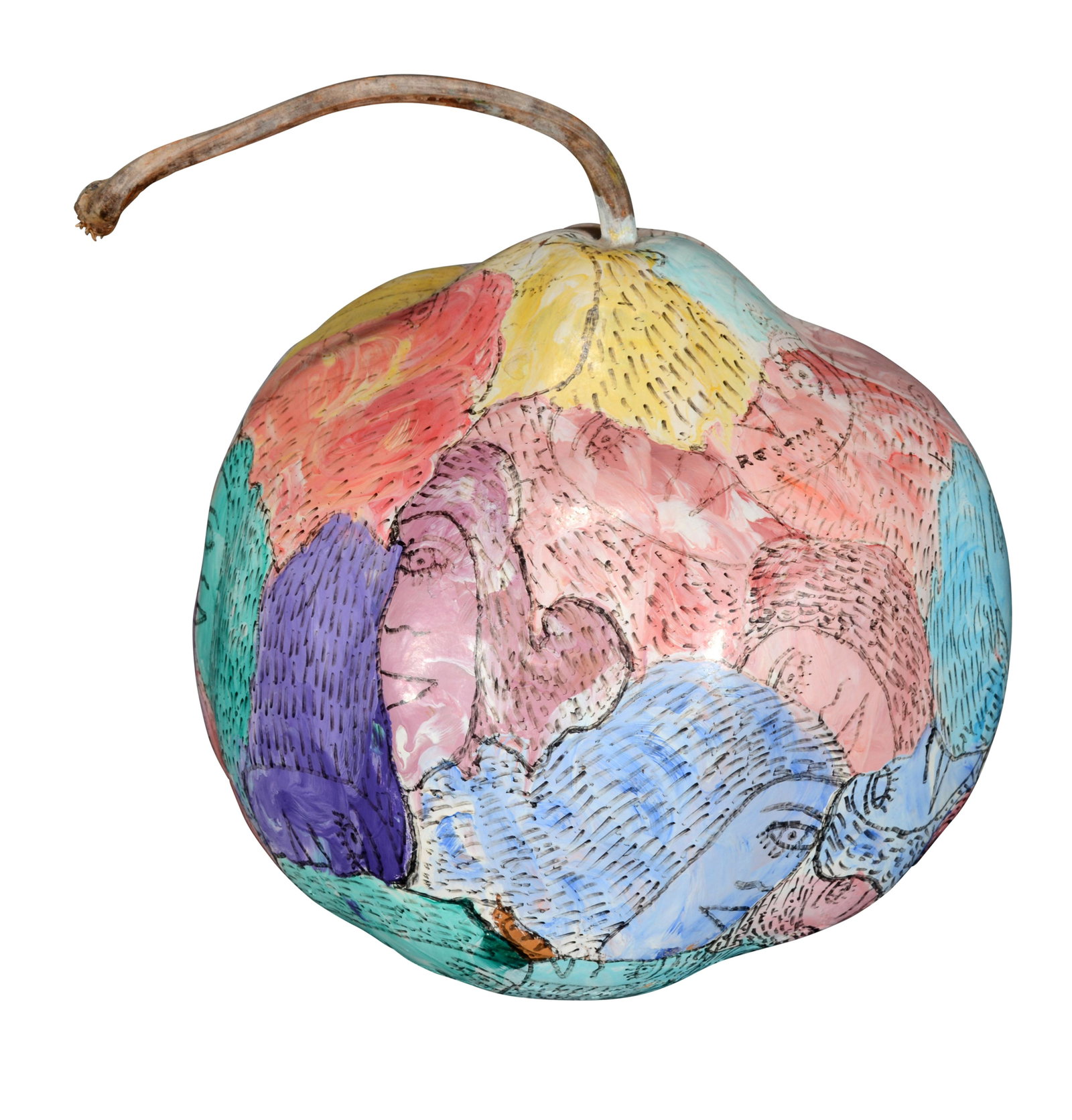Howard Finster. Wisdom Seek God Gourd.: Howard Finster. Wisdom Is To Seek God Gourd. Signed, dated titled and numbered. 1995. #36,356. Paint and marker on gourd. Slight fading around top, otherwise good condition. 9.5" x 9" diameter. Est. $
