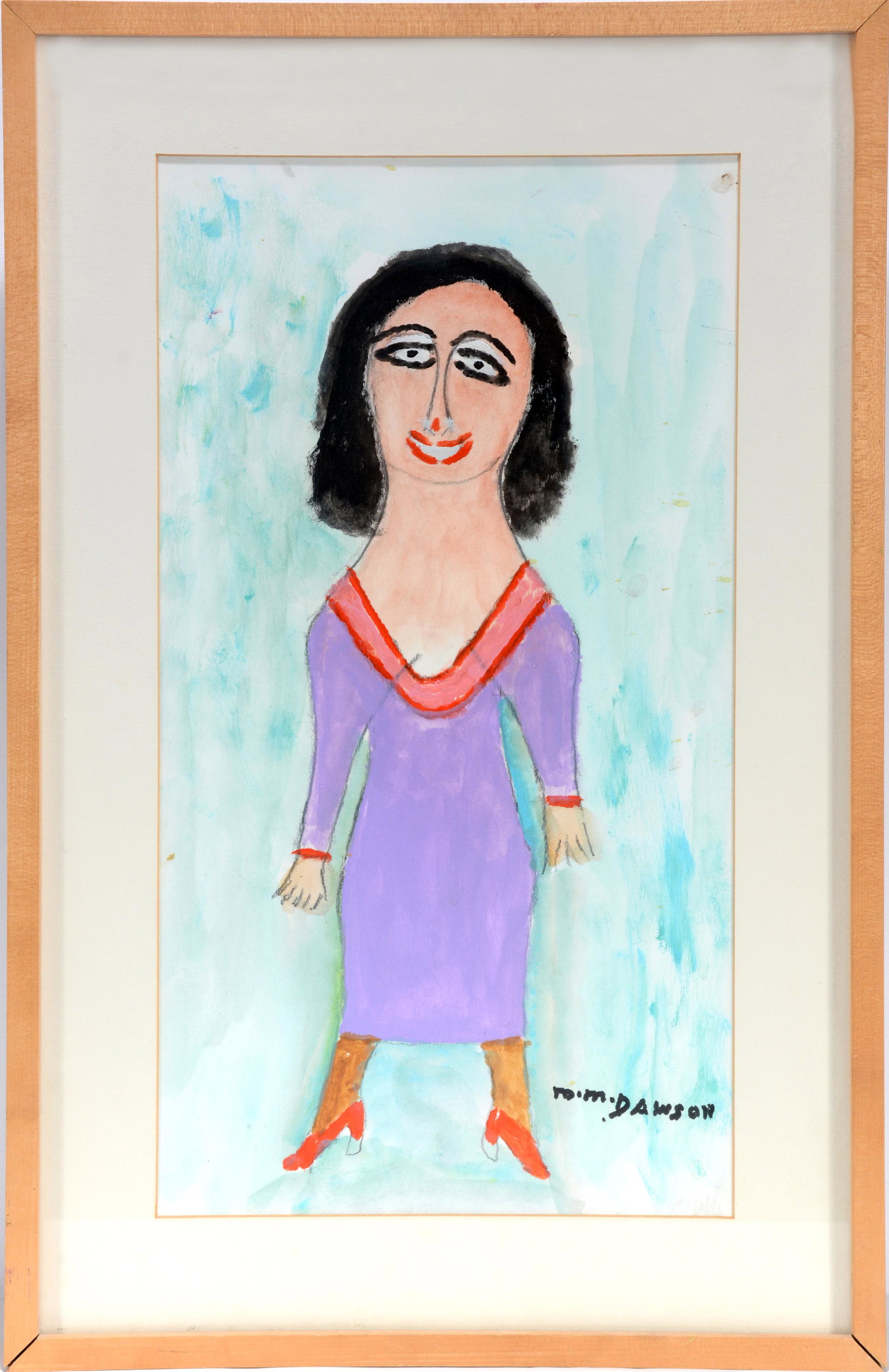 William Dawson. Woman In Purple.: William Dawson. Woman In Purple. Signed. Not dated. Paint on paper. Excellent condition. 14"w x 22"h with frame. Est. $300-500. Ship: $45