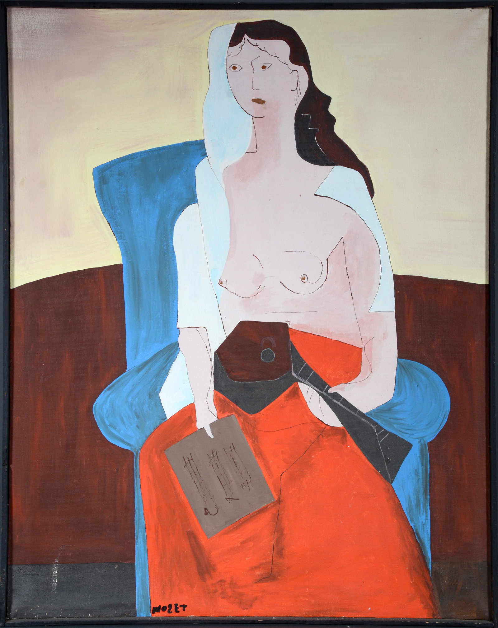 Mose Tolliver. Mona Lisa.: Mose Tolliver or Mose Tolliver Style. Mona Lisa. c. 1980s. Oil on canvas. Excellent condition. Size with frame is 33"w x 41"h. Est. $300-500. Ship: $175