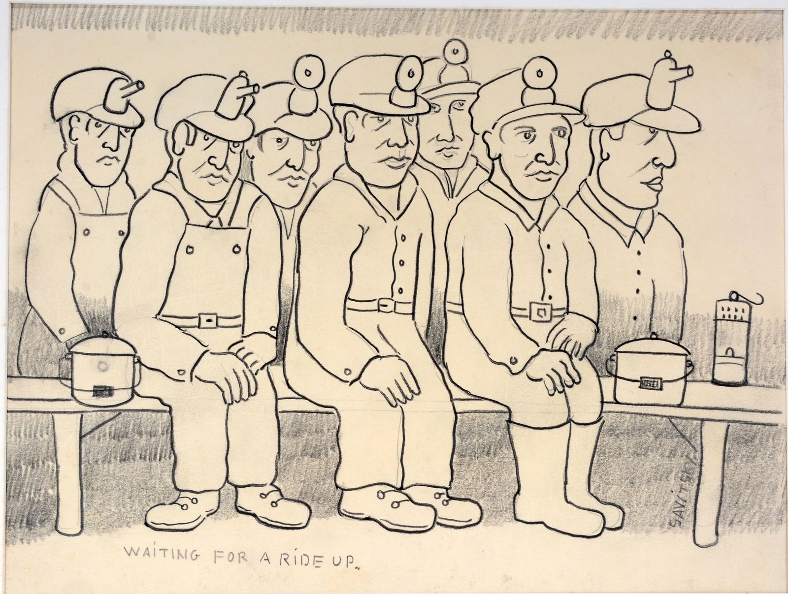 Jack Savitsky. Waiting For A Ride Up.: Jack Savitsky. Waiting For A Ride Up. Signed and titled. Pencil on paper. Excellent condition. 14" x 11". Provenance: The Ruth Braunstein Collection. Est. $300-500. Ship: $35