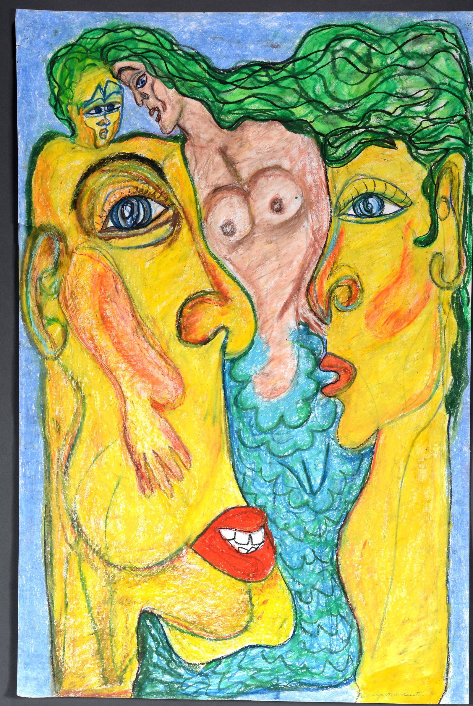 Carolyn Mae Lassiter. Nude Woman.: Carolyn Mae Lassiter. Nude Woman Between Profiles. Signed. Not dated. Craypas on paper. Minor tear on edges, otherwise very good condition. 25"w x 38"h. Est. $400-600. Ship: $125