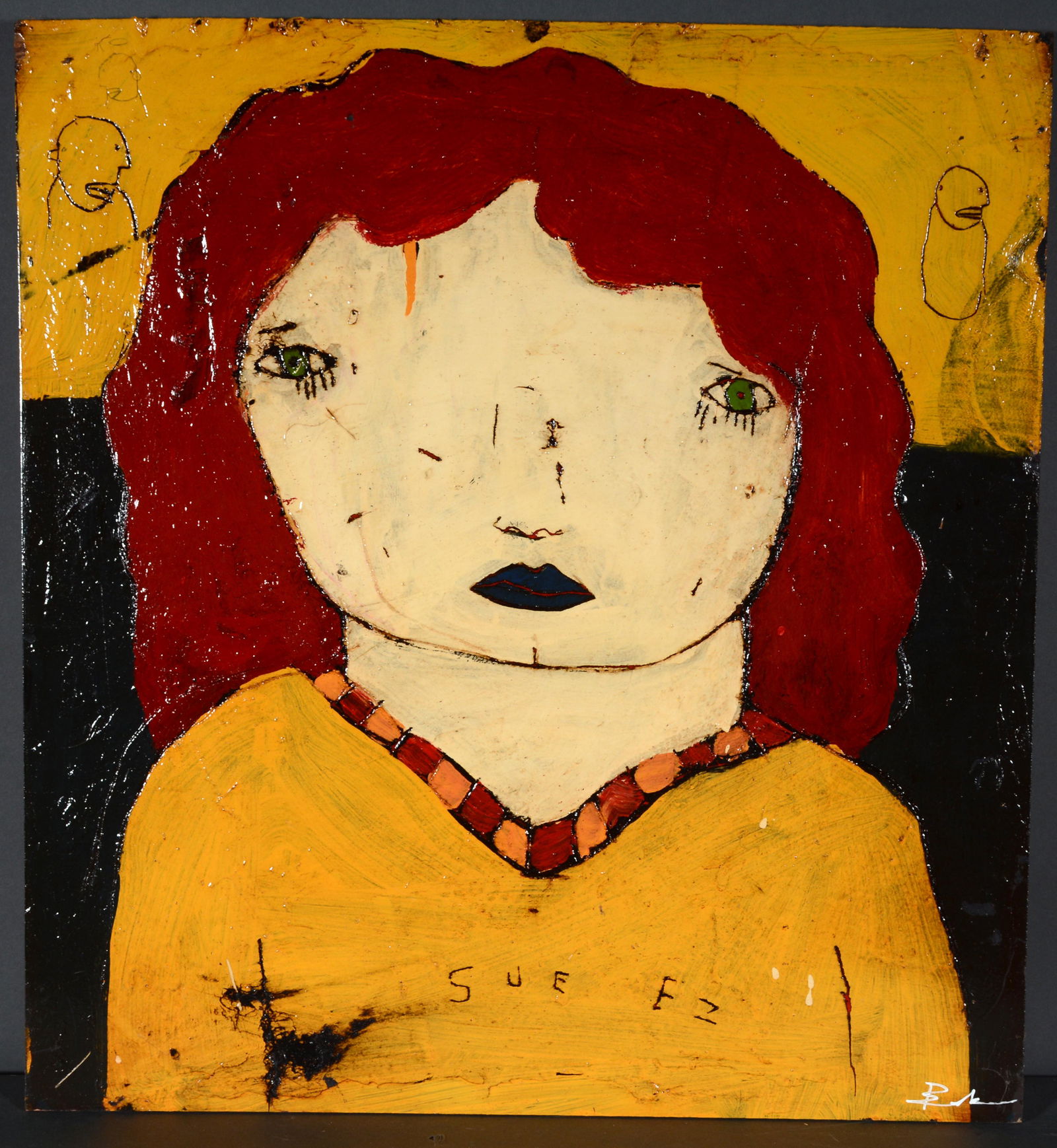Michael Banks. Sue.: Michael Banks. Sue. Signed. Paint and mixed media on board. Excellent condition. 23"w x 25"h. Est. $300-500. Ship: $55