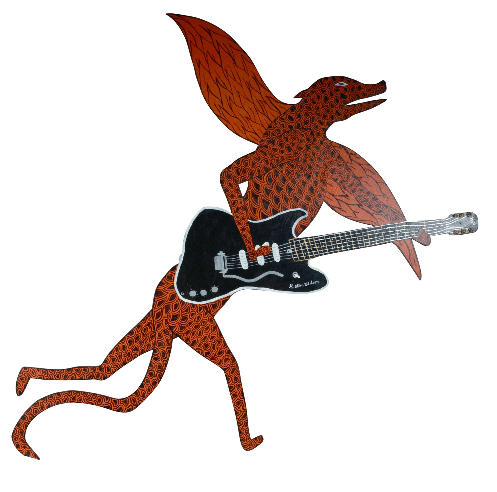 Allen Wilson. Guitar Demon.: Allen Wilson. Guitar Demon. 1989. #1,045. Signed, dated and numbered. Paint on cut out board. Excellent condition. 59"w x 44"h. Est. $100-300. Buyer is responsible for shipping.