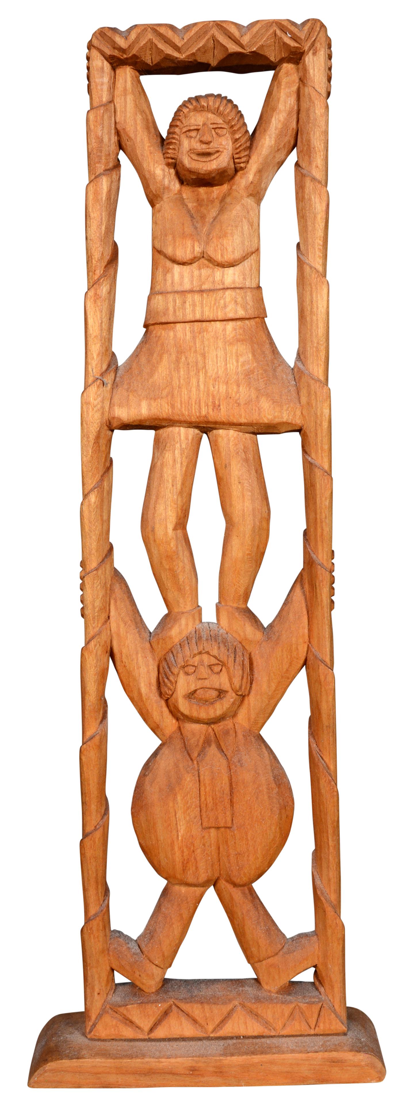 Rev. Herman Hayes. Husband & Wife Totem.: Rev. Herman Hayes. Husband and Wife Totem. 1978 Signed and dated. Carved natural wood. Excellent condition. 13" x 4.5" x 1.5". Provenance: The Rosenak Family Collection. Est. $100-200. Ship: $35