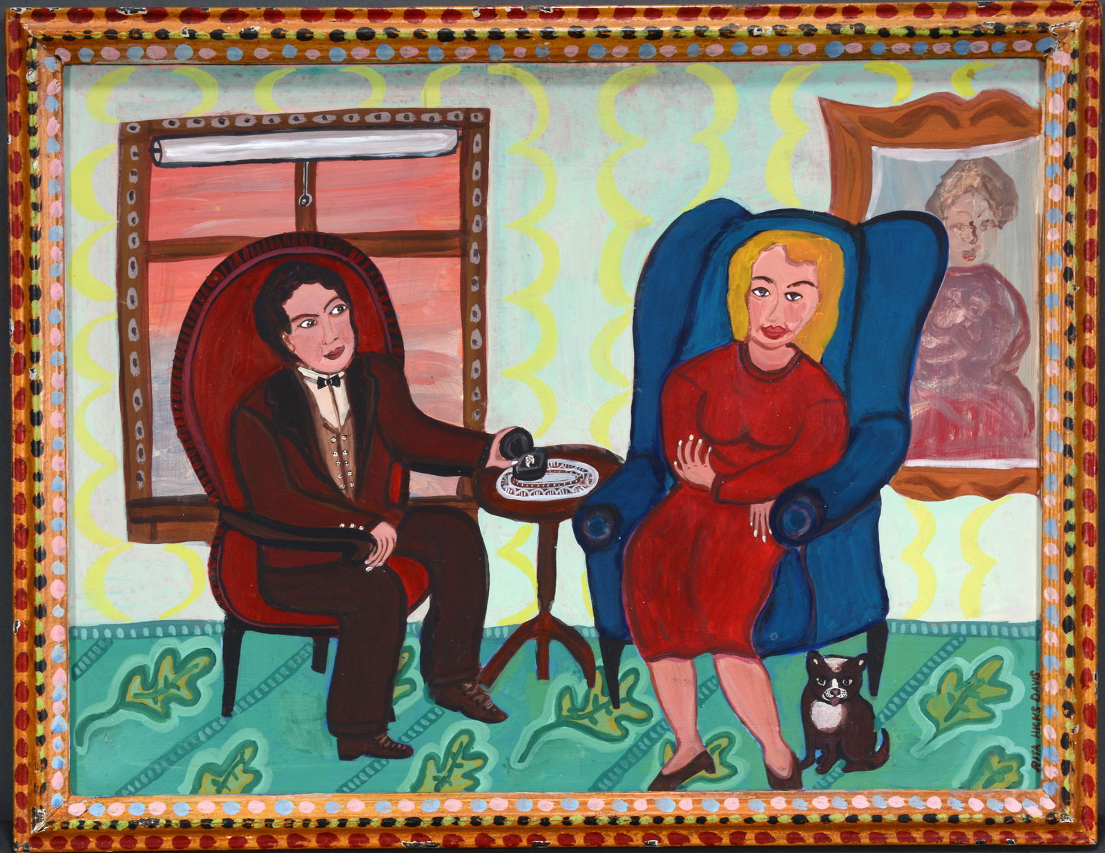 Rita Hicks Davis. Sweethearts.: Rita Hicks Davis. Sweethearts. 1992. Signed, dated and titled. Oil on Masonite. Excellent condition. Size with artist frame 19"w x 15"h. Est. $200-400. Ship: $45