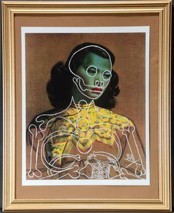 Butch Anthony. Green Girl.: Butch Anthony. Green Girl. Initialed. White paint over colored print. Excellent condition. 25"w x 31"h with frame. Est. $200-300. Ship: $65