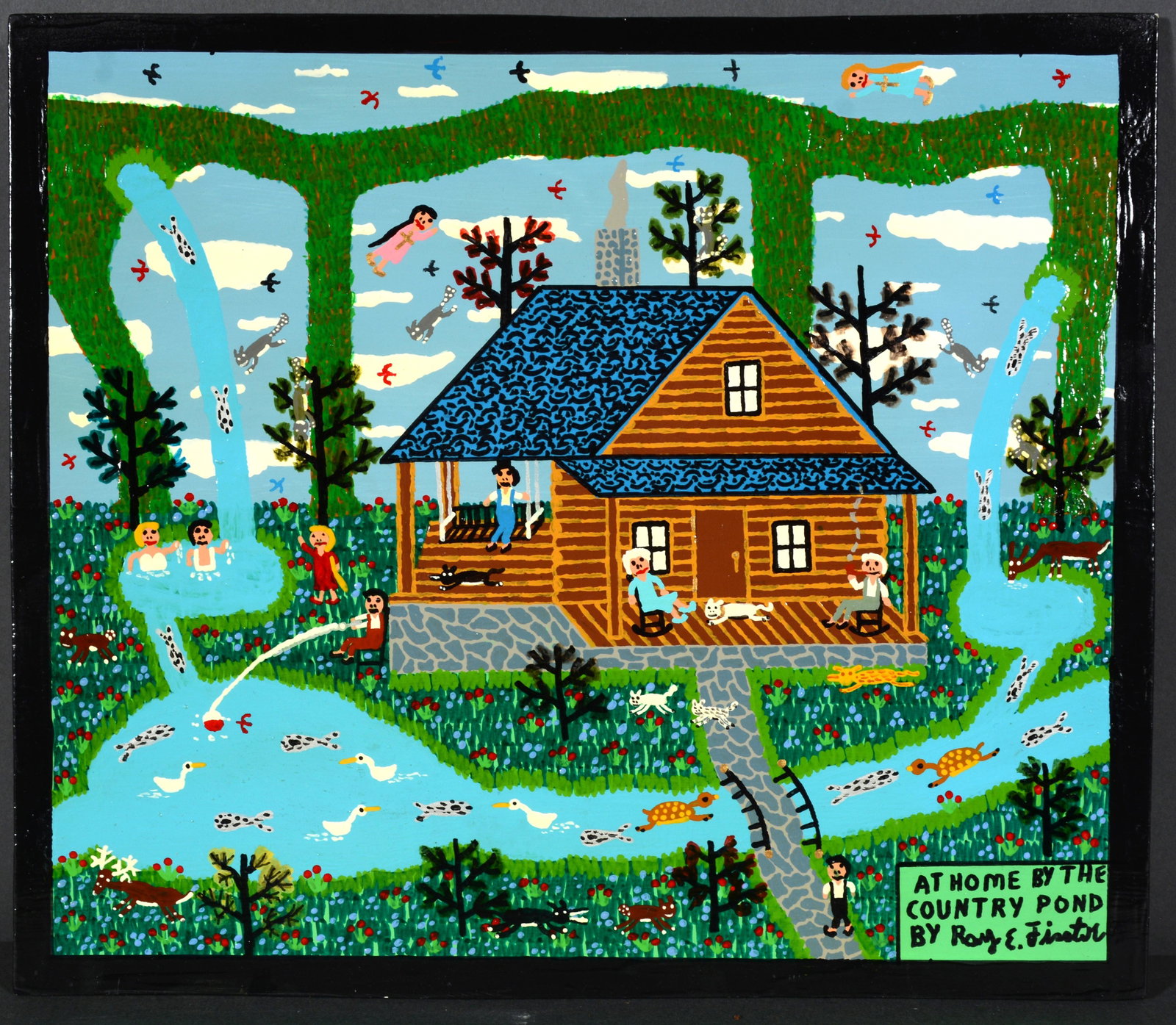 Roy Finster. At Home.: Roy Finster. At Home. 2004. Signed, dated and titled. Paint on board. Excellent condition. 14"w x 12"h. Est. $100-200. Ship: $35