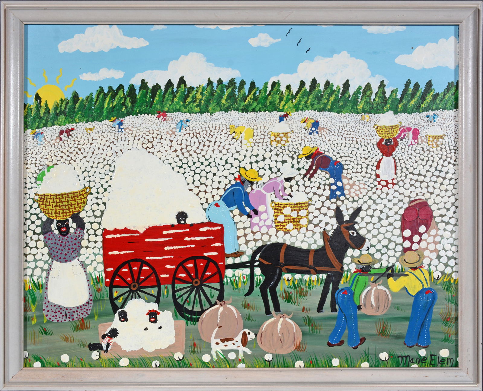 Marie Elem. Cotton Wagon.: Marie Elem. Cotton Wagon. 2000. Signed, dated and titled. Oil on Masonite. Excellent condition. 22"w x 18"h with frame. Est. $100-200. Ship: $45