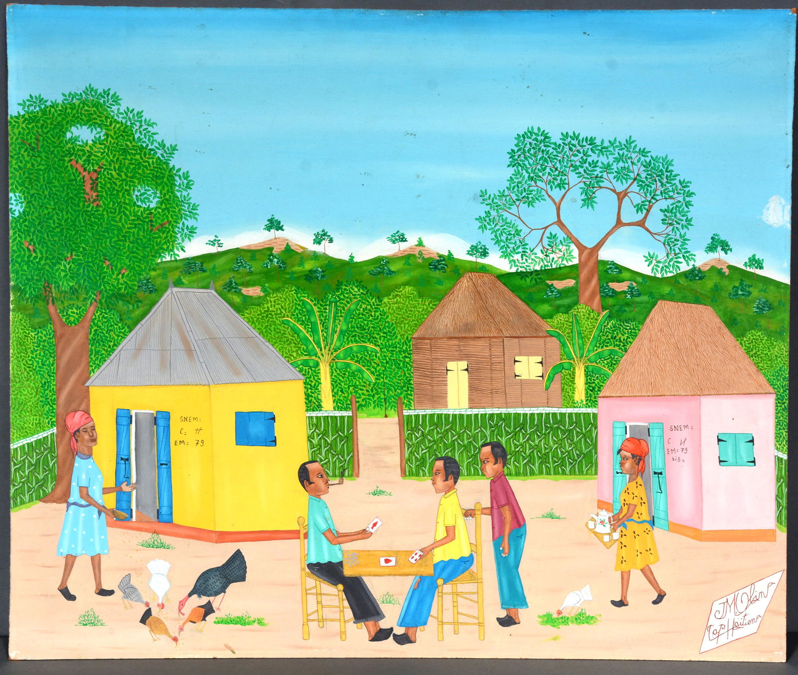 Jean Marie Obin. Playing Cards.: Jean Marie Obin. Playing Cards. Signed. Oil on Masonite. Fair condition. 24" x 20". Est. $50-100. Ship: $45