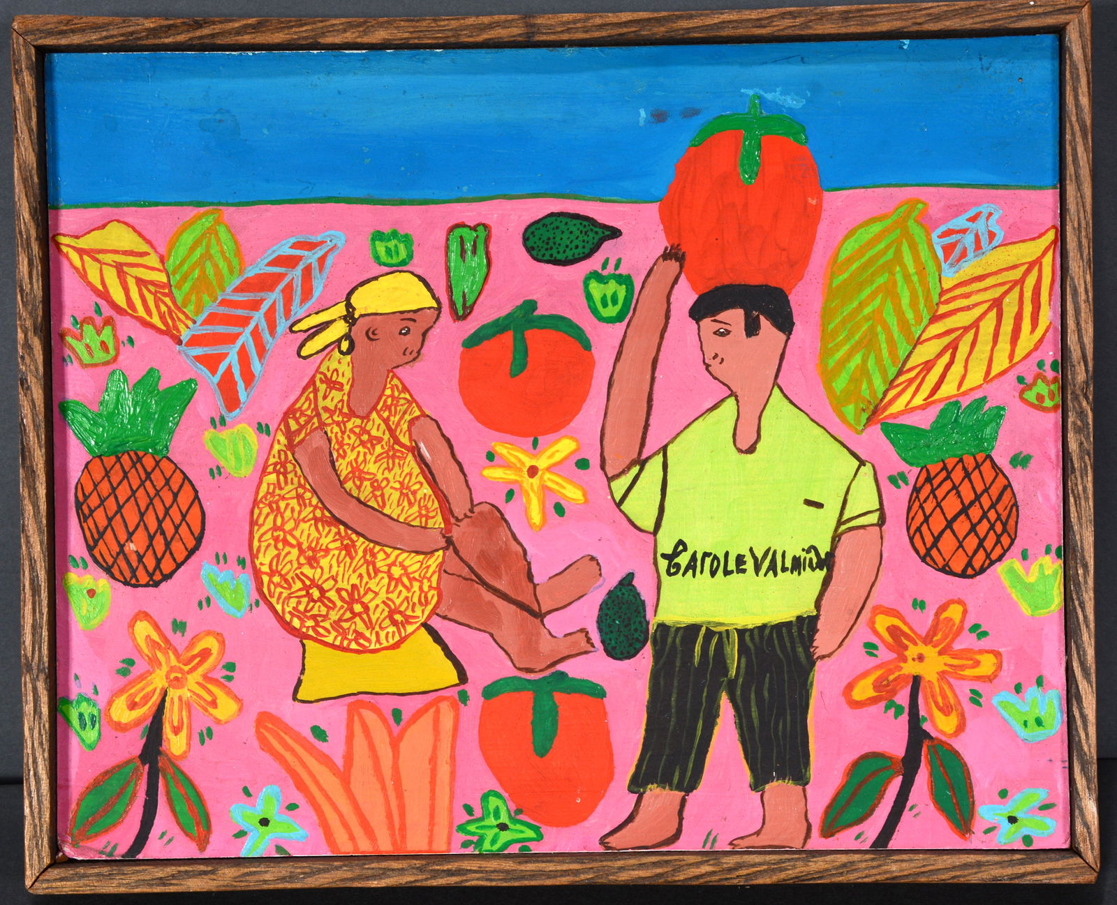 Carole Valmind. Fruit Pickers.: Carole Valmind. Fruit Pickers. Oil on Masonite. Excellent condition. 10" x 8". Est. $25-50. Ship $25