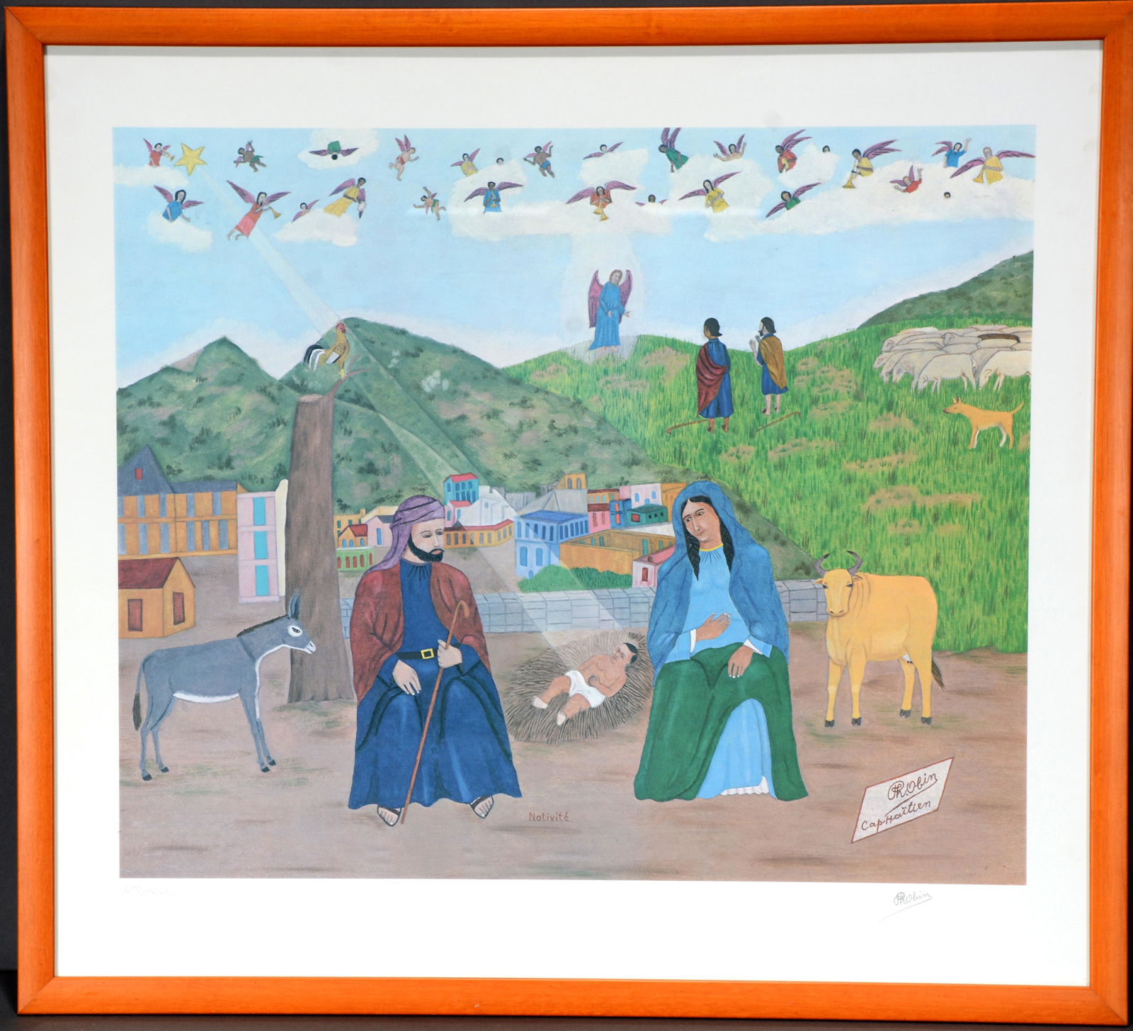 Philome Obin. Nativity Scene.: Philome Obin. Nativity Scene. #59/1000. Signed and numbered print. Ink on paper. Excellent condition. 26" x 24". Est. $25-35. Ship: $55