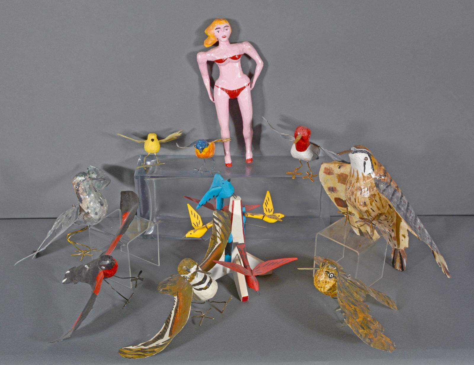 Ed Larson. Box Lot of Birds and Female Figure. (1 of 4)