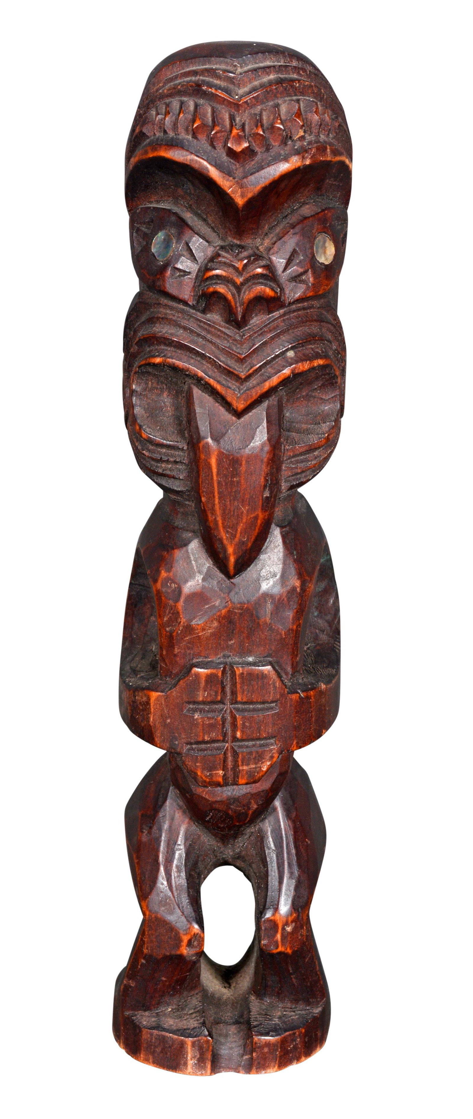 Polynisian Tourist Art. Diety.: Anonymous Polynesian Tourist Art. Deity. Carved and stained wood. Chip on base, otherwise good condition. 9"h. Est. $50-75. Ship: $35