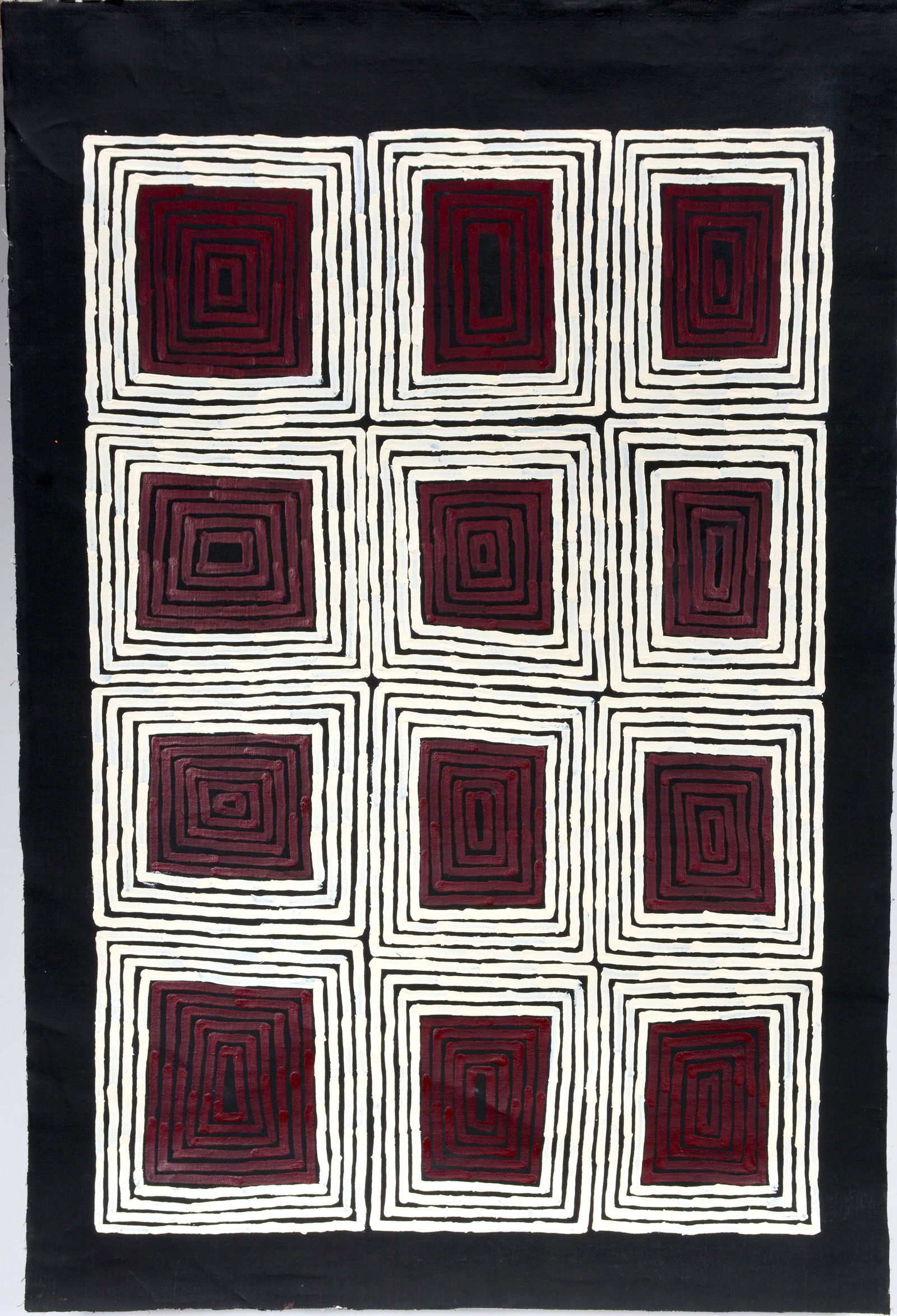 Albury Tjampitjinpa. Dark Red, Black & White Squares. (1 of 2)