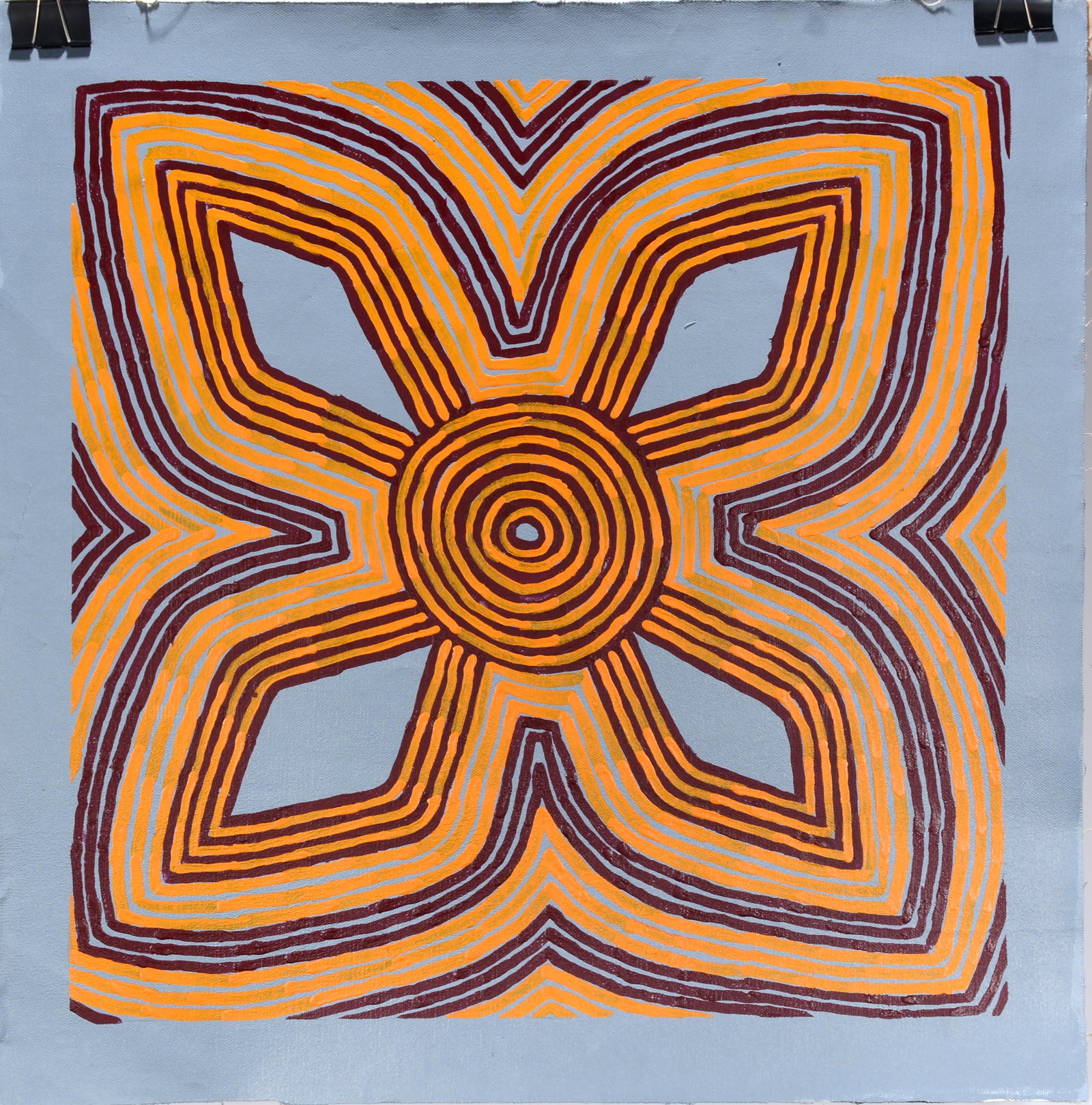 Albury Tjampitjinpa. Four-Sided Flower.: Albury Tjampitjinpa. Four-Sided Flower. Signed. Oil on canvas. Excellent condition. 27" x 27". Provenance: The Estate of Kevin Reid, owner of the Australian Aboriginal Art Gallery in Savannah, GA. Est