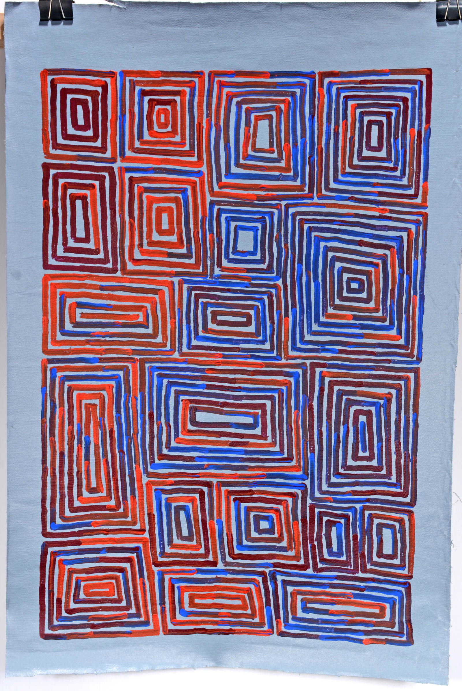 Albury Tjampitjinpa. Earth Tone Red & Blue Rectangles. (1 of 2)