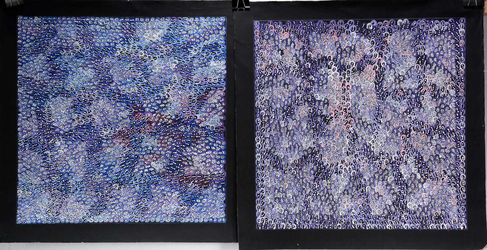 Naomi Price. Purple Spirits, #2 & #8.: Naomi Price. Purple Spirits, #2 & #8. Signed and numbered. Oil on canvas. Excellent condition. Each is 28" x 28". Provenance: The Estate of Kevin Reid, owner of the Australian Aboriginal Art Gallery i