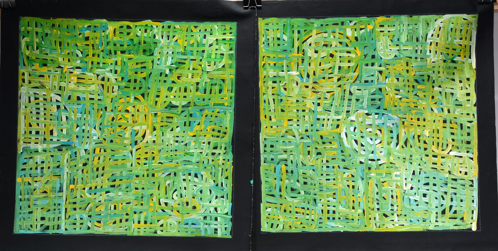 Betty Mbitjana. Pair of Greenish Finger Paintings. (1 of 2)