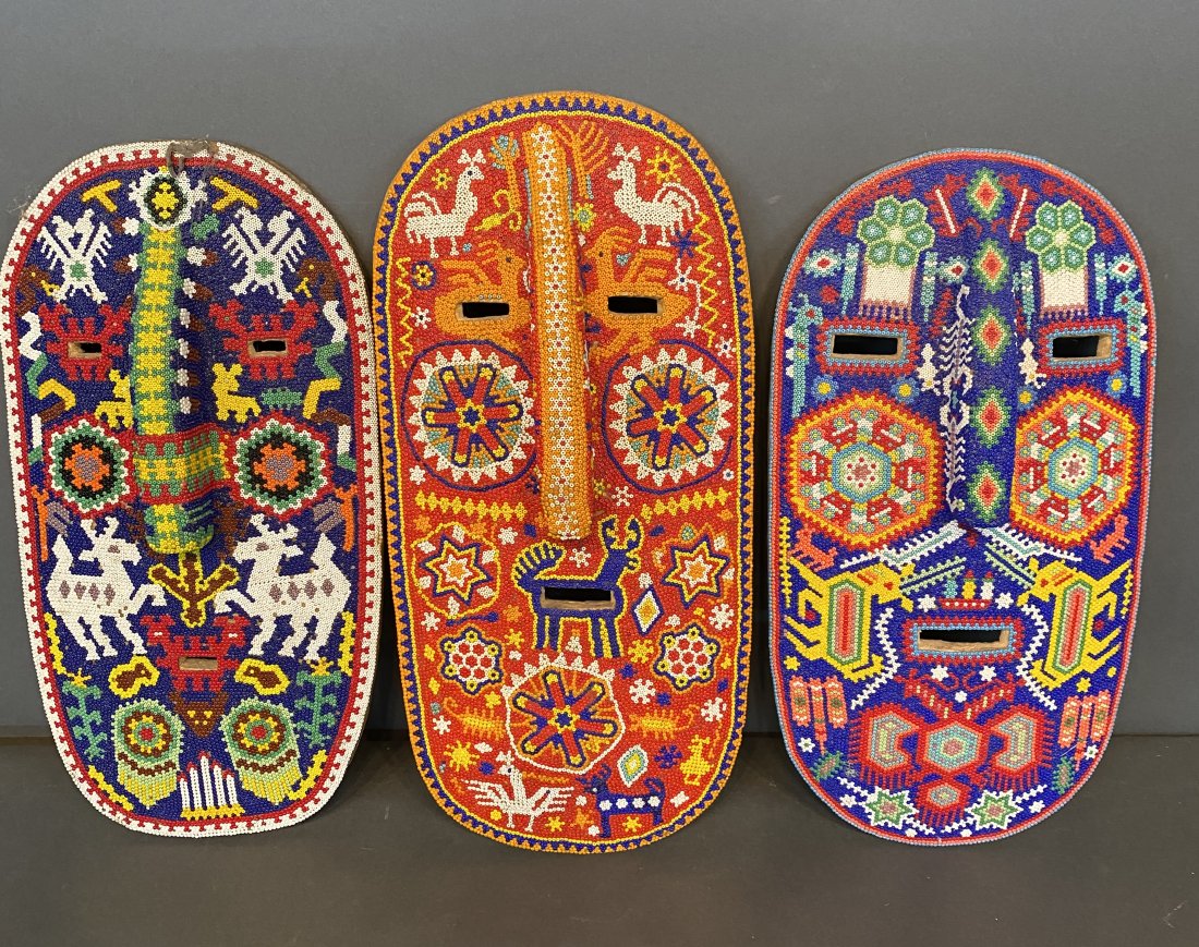 Three Beaded Decorative Huichol Masks. (1 of 6)