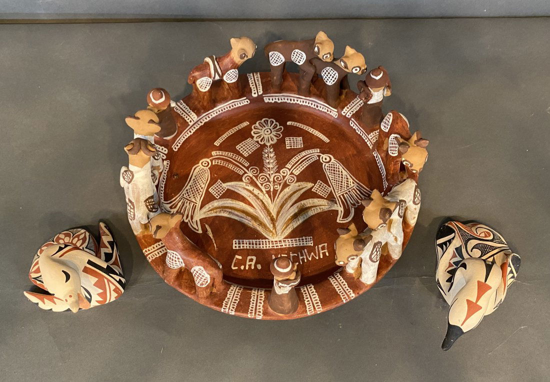 Harvest Bowl and Two Pottery Swans. (1 of 3)