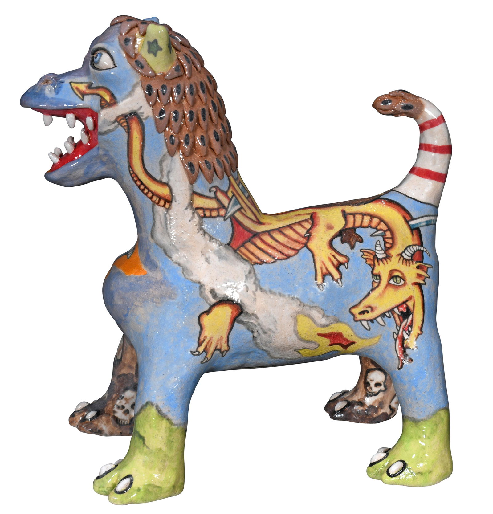 Stacy Lambert. Lion With Painted Glaze Fantasy Scenes. (1 of 7)