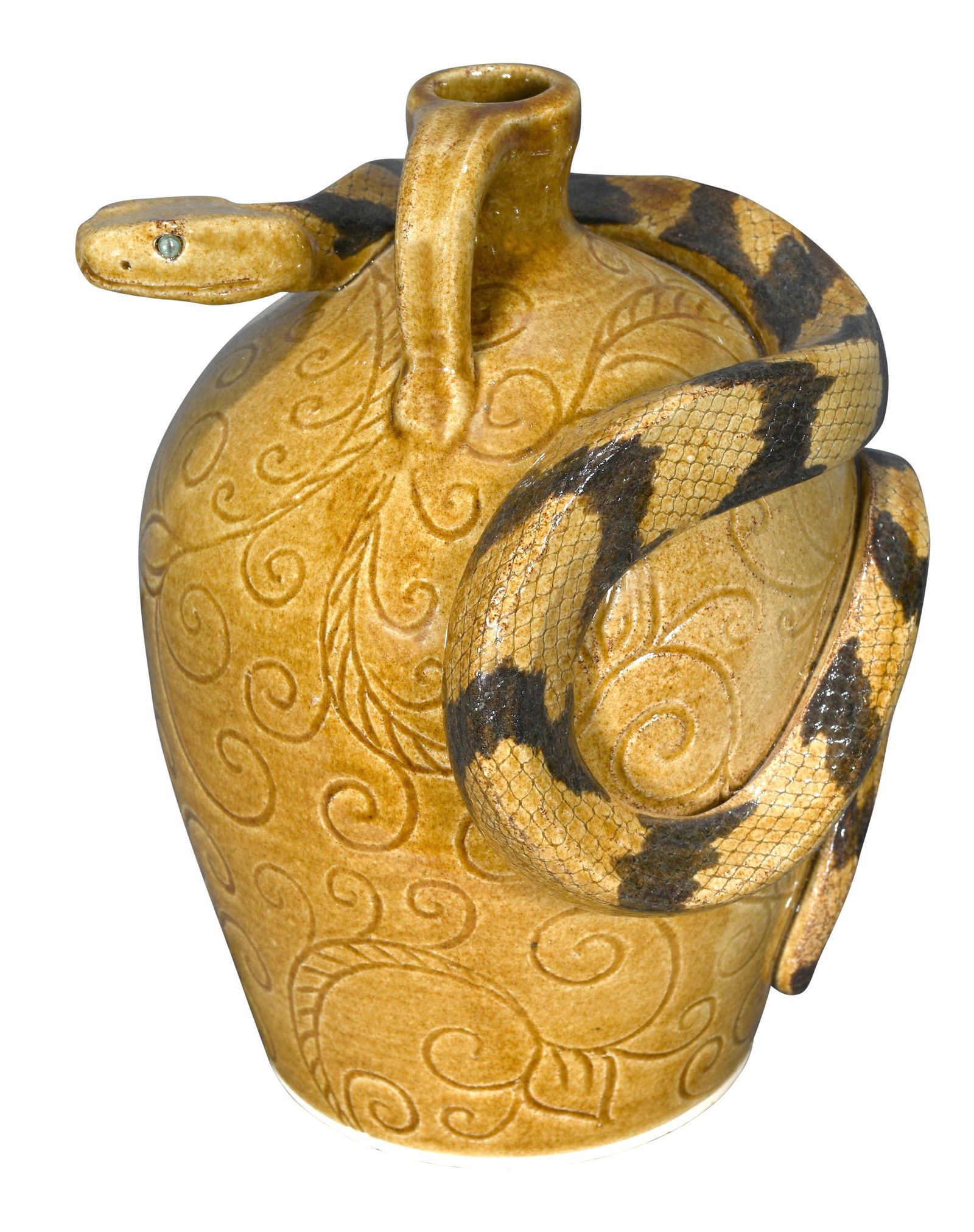 Otis Norris. Snake On Jug with Incised Floral Design. (1 of 5)