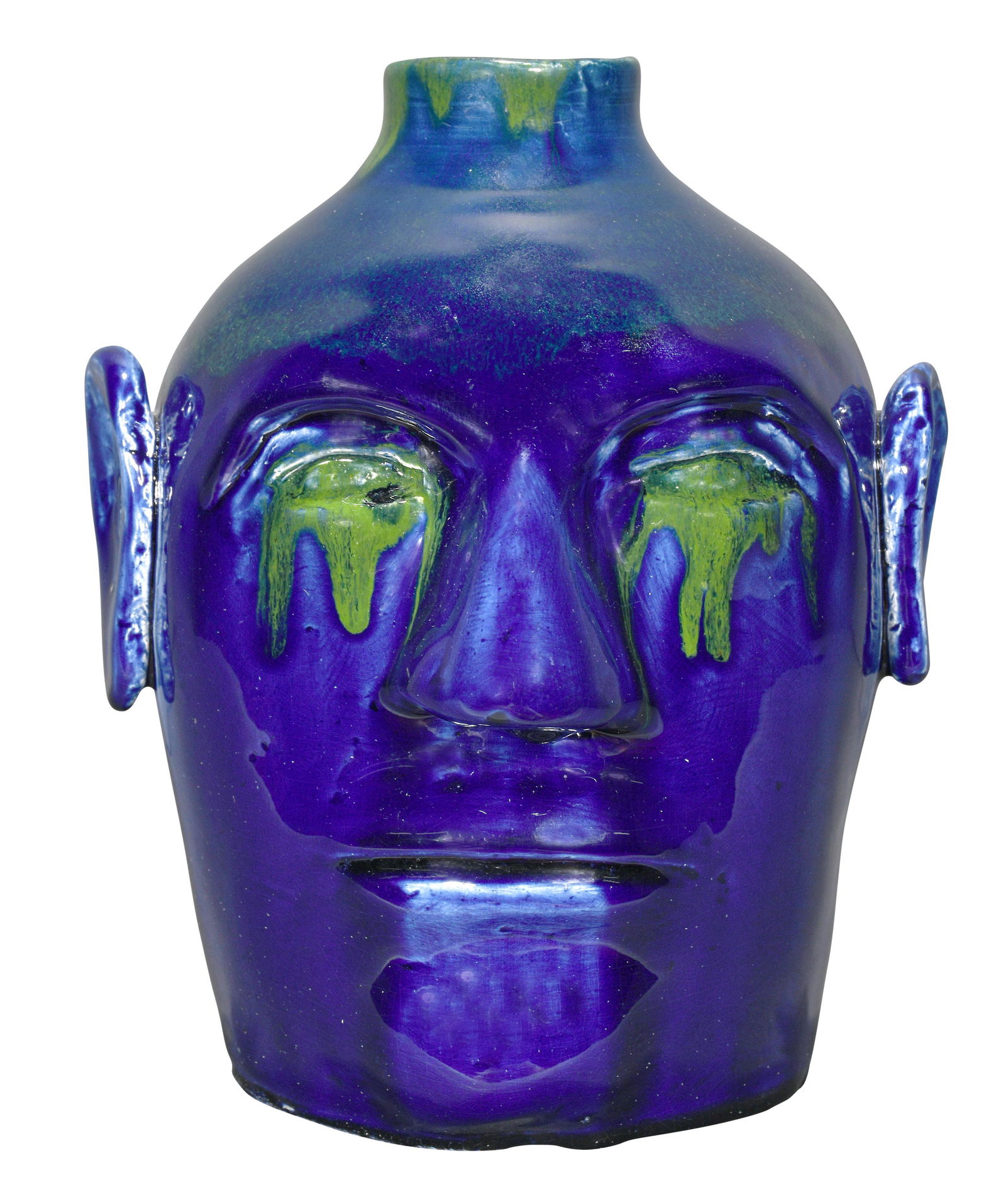 Edwin Nub Meaders. Cobalt Face Jug with Crying Eyes. (1 of 8)