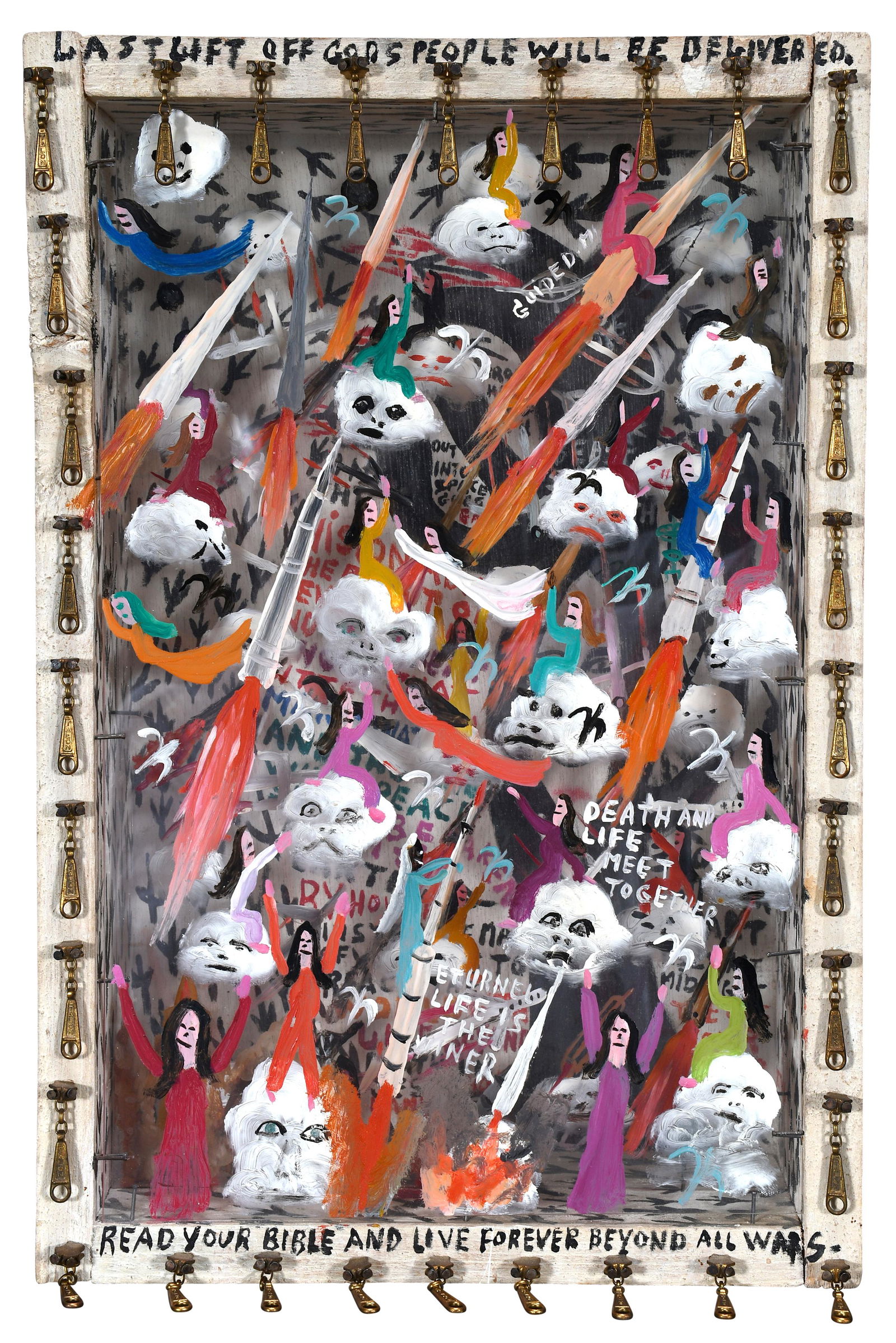 Howard Finster. Three-Layer Shadow Box Beast Sins Out Death. (1 of 8)