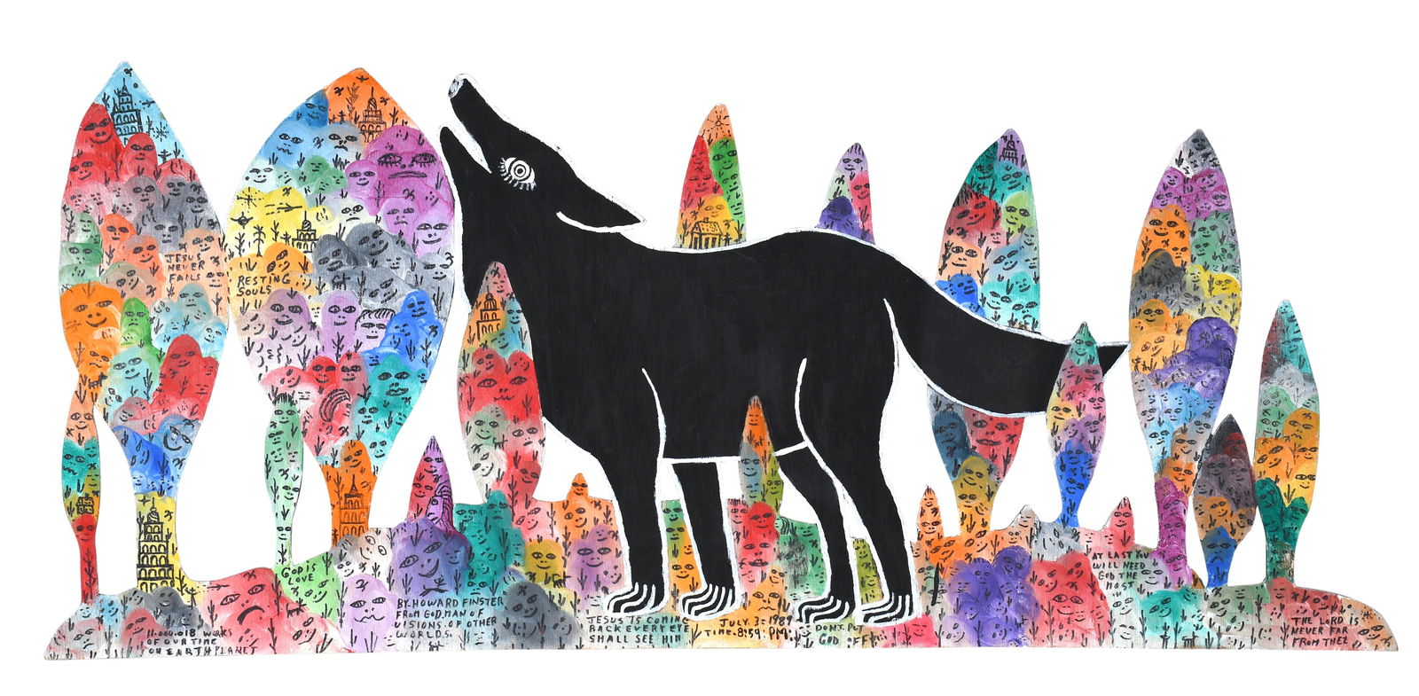 Howard Finster. Howling Wolf In The Woods. #11,018. (1 of 3)