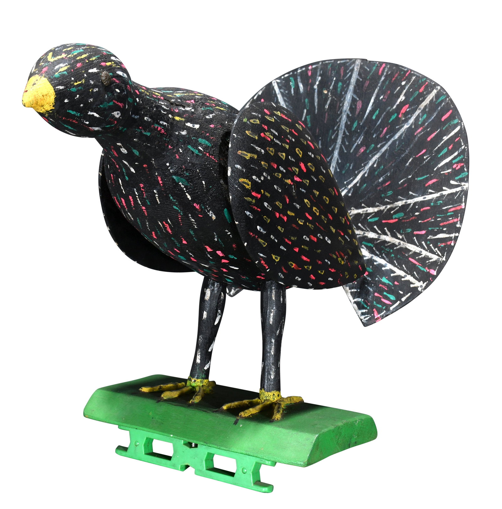 John 'Okey' Canfield. Colorful Pheasant.: John 'Okey' Canfield. (1907-1995, West Virginia to Ohio) Colorful Pheasant. Signed on base. Carved and painted wood with brass tack eyes. Excellent condition. 19.5"h x 28"long x 14.5"w. Est. $1,000-2,