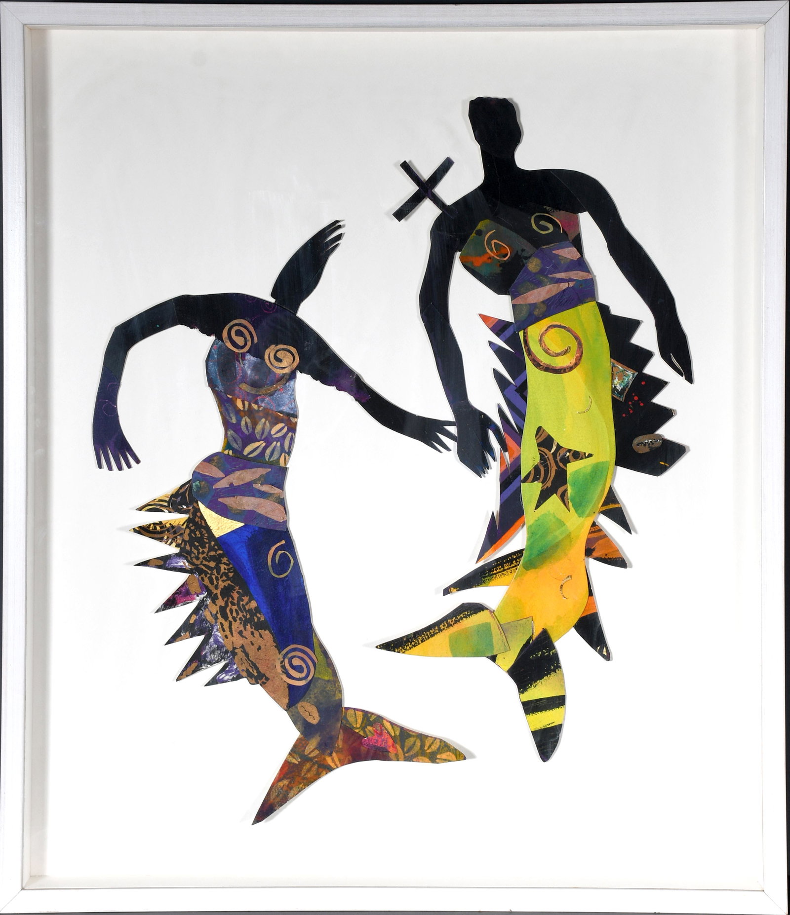 Barbara Bullock. Mercouple.: Barbara Bullock. Mercouple. Not signed. Paint and mixed media on cutout cardstock collage. Excellent condition. 28.5"w x 33.5"h with frame. Est. $1,000-3,000. Ship: $125