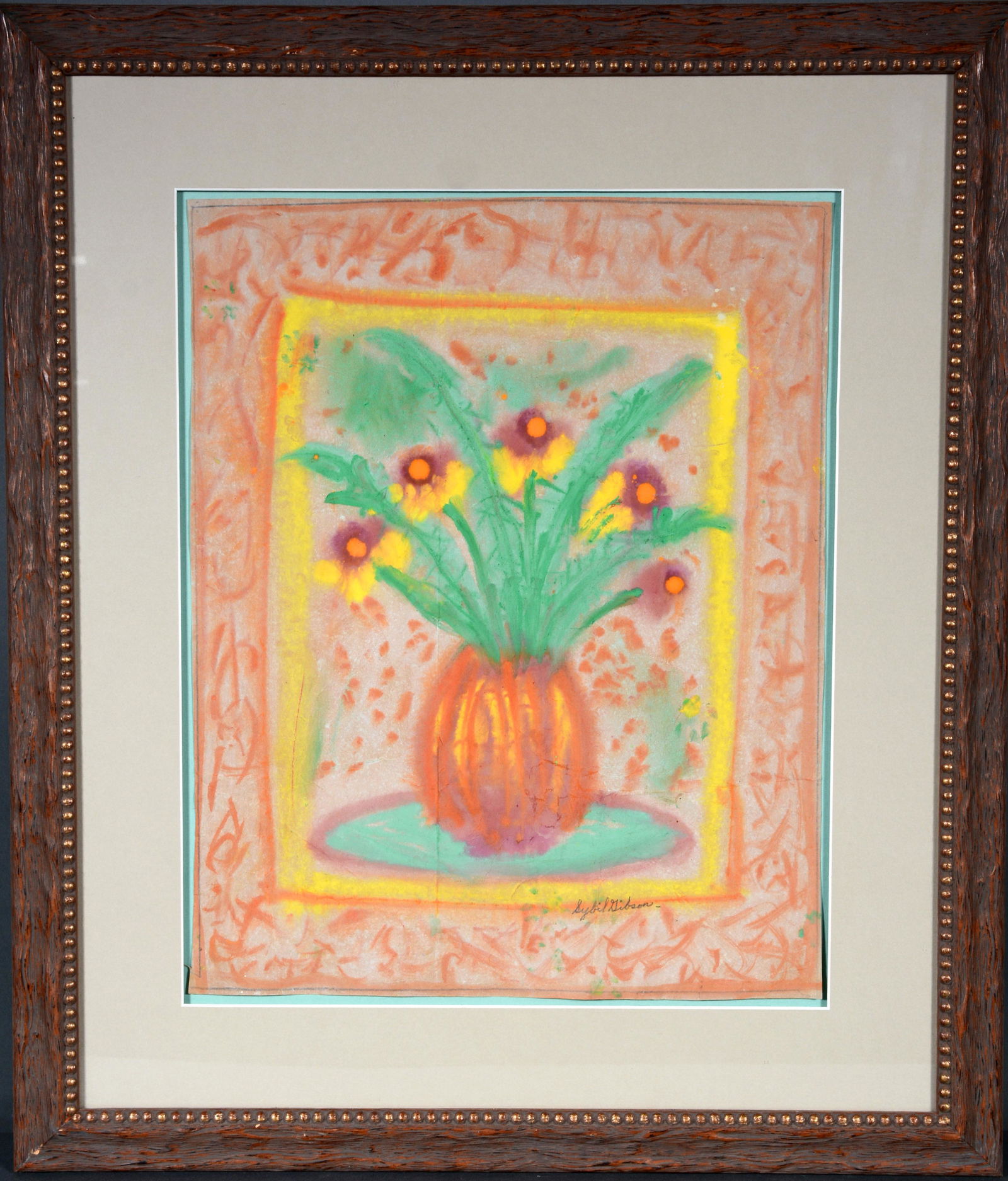 Sybil Gibson. Flowers In Orange Vase. (1 of 2)