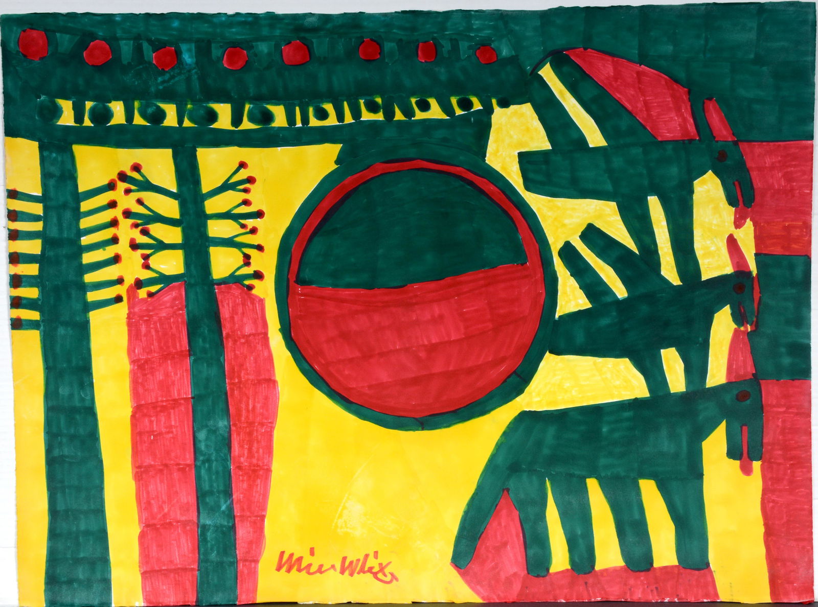 Willie White. Prehistoric Animals With Planet On Yellow. (1 of 2)