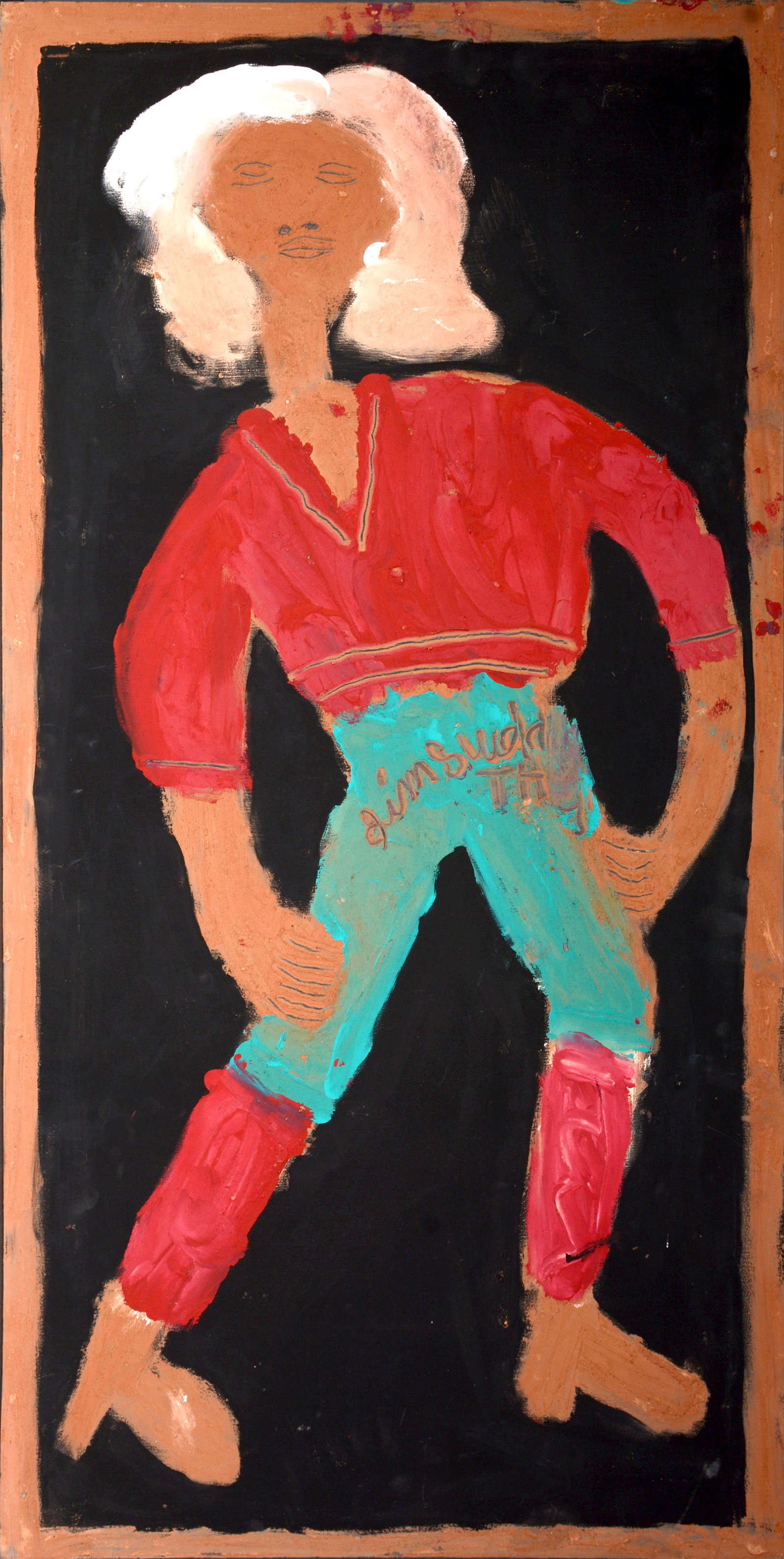 Jimmy Lee Sudduth. Woman In Red Top & Boots.: Jimmy Lee Sudduth. Woman In Red Top and Boots. Signed. Heavy mud and paint on board. Excellent condition. 24"w x 48"h. Est. $1,000-2,000. Ship: $125