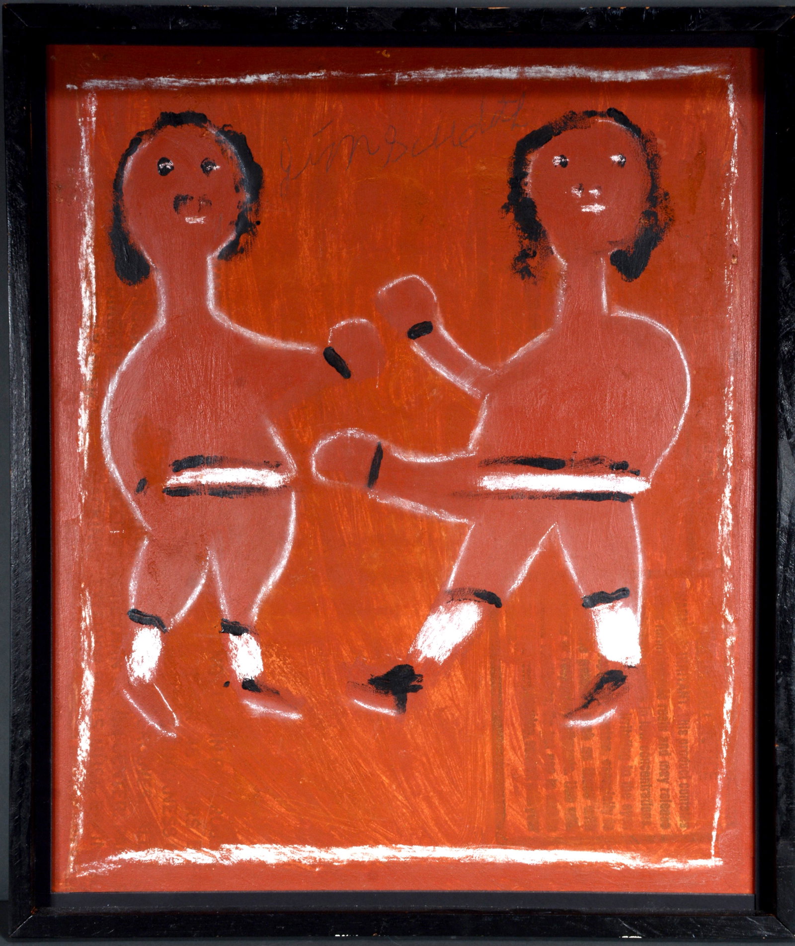 Jimmy Lee Sudduth. Boxers.: Jimmy Lee Sudduth. (1910-2007, Alabama) Boxers. Signed. Mud and paint on board. Excellent condition. Frame is 27"w x 32"h. Est. $800-1,200. Ship: $85