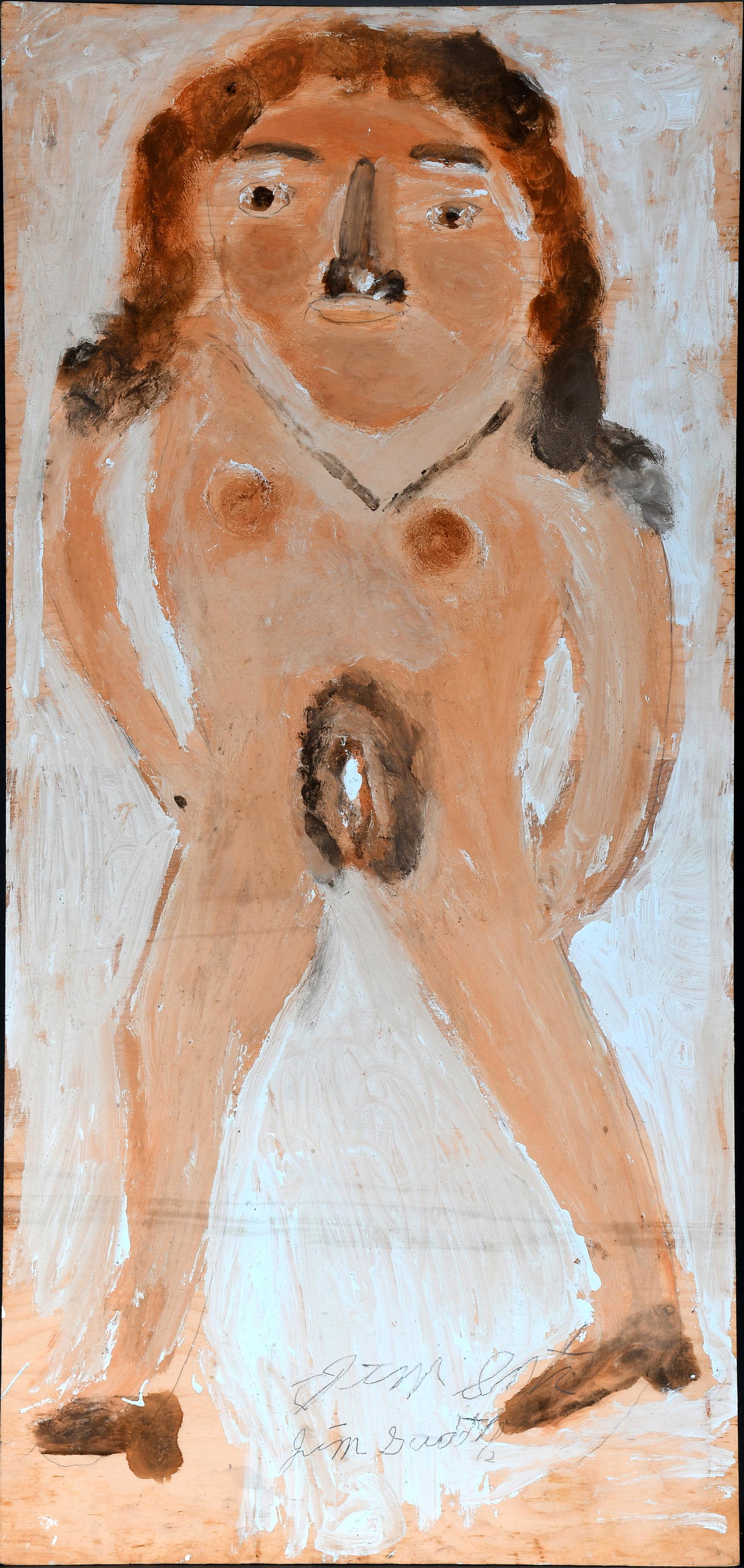 Jimmy Lee Sudduth. Erotic Nude & Beautiful Farm House.: Jimmy Lee Sudduth. Erotic Nude and Beautiful Farm House. Double-sided work. Signed. Not dated. Paint and mud on board. Very well done. Excellent condition. 20"x 41". Est. $800-1,200. Ship: $85