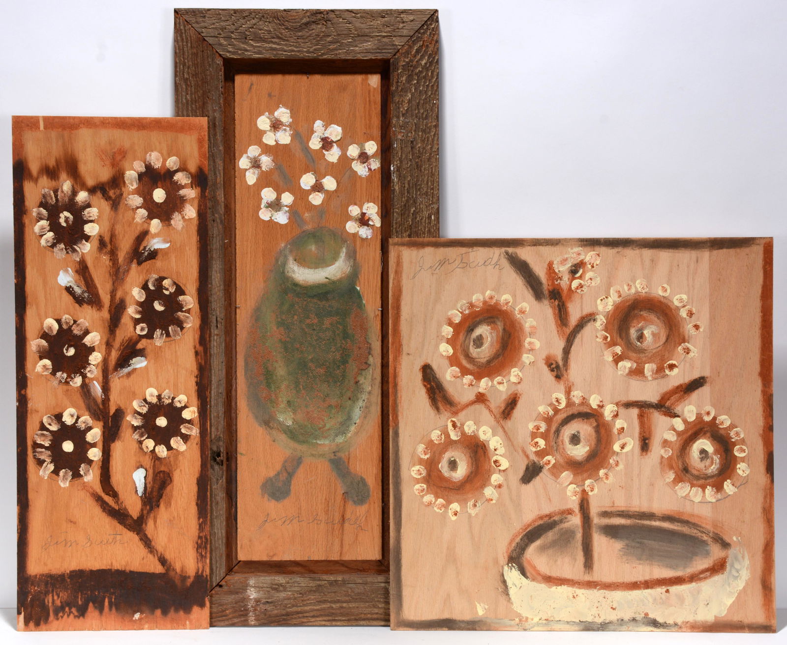 Jimmy Lee Sudduth. Three Flower Paintings. (1 of 2)